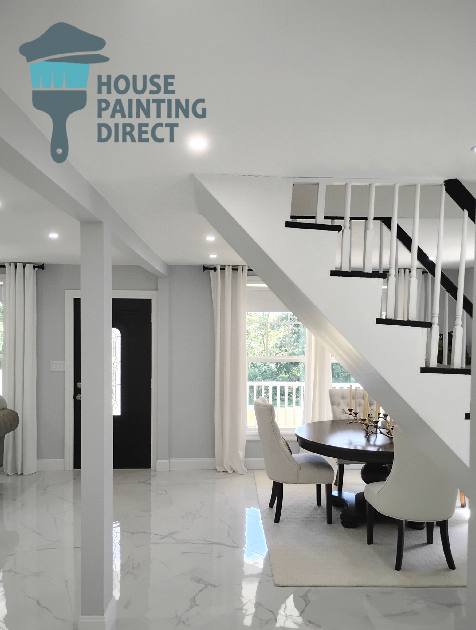 interior painting stairs railing ceiling trim windows white