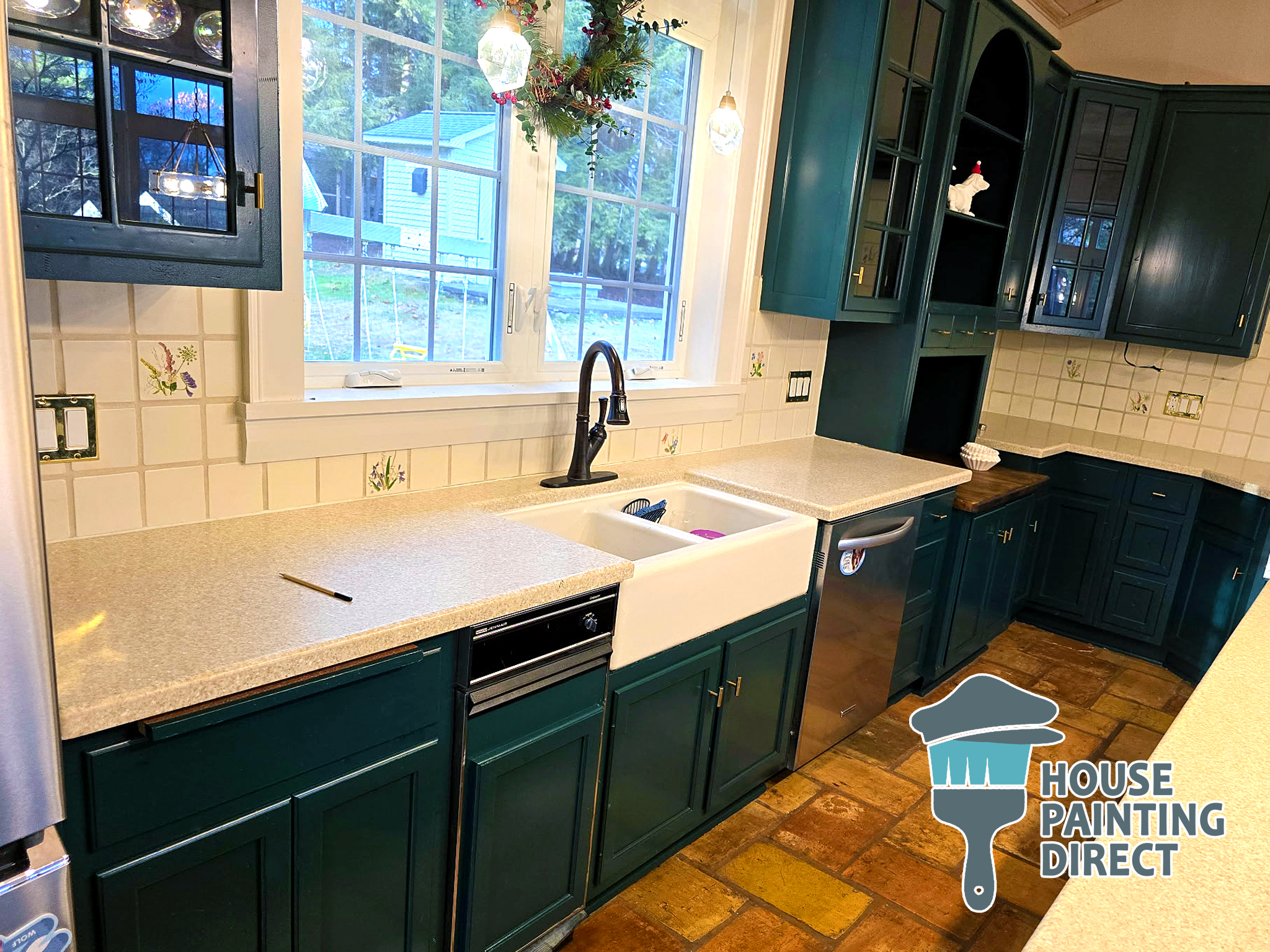 Green Cabinet Painting Residential House Painting Kitchen Cabinet Dallas PA