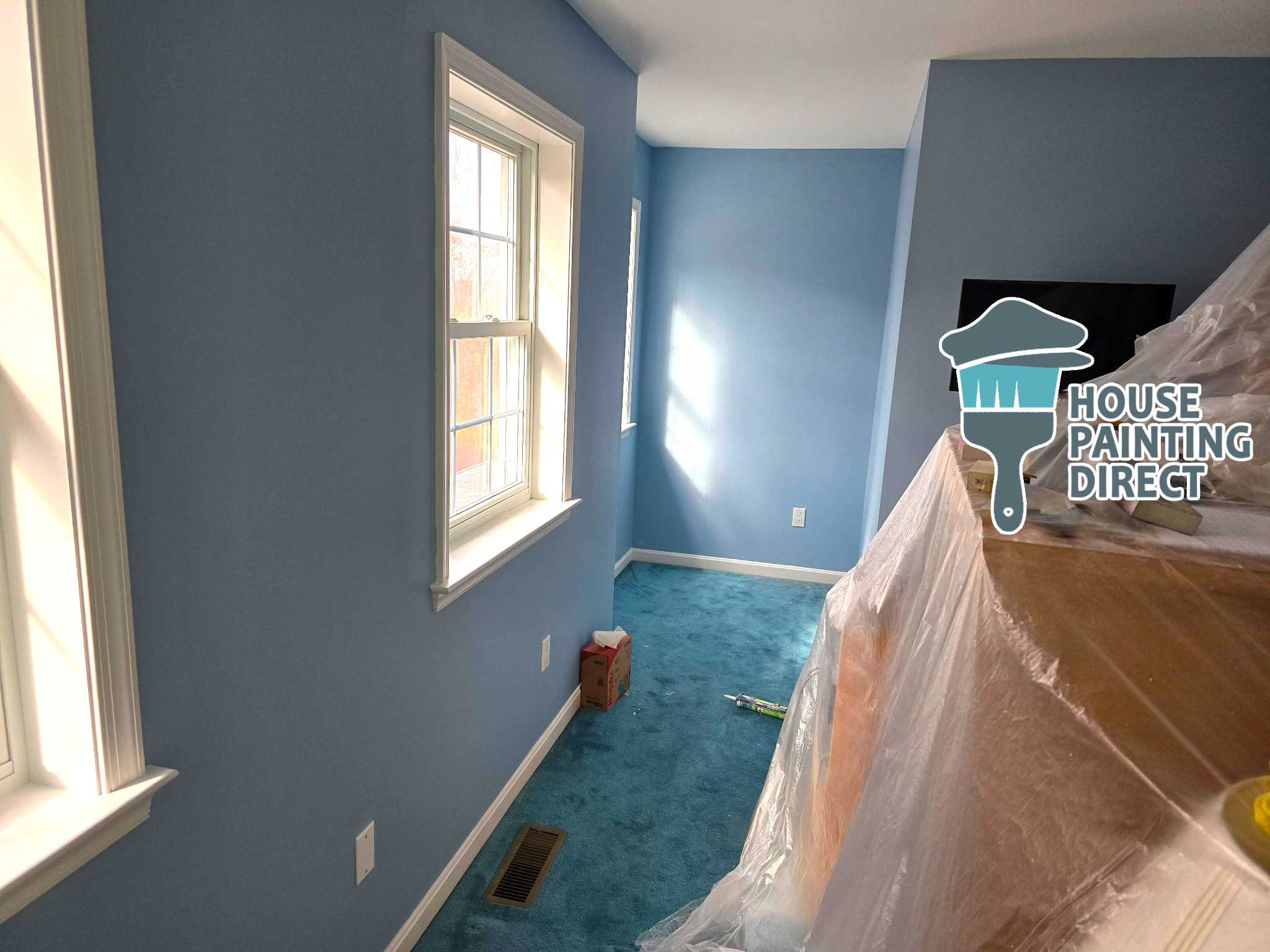 House Painting Near Wilkes-Barre Direct Residential Painting Interior Blue walls repairs drywall trim ceiling