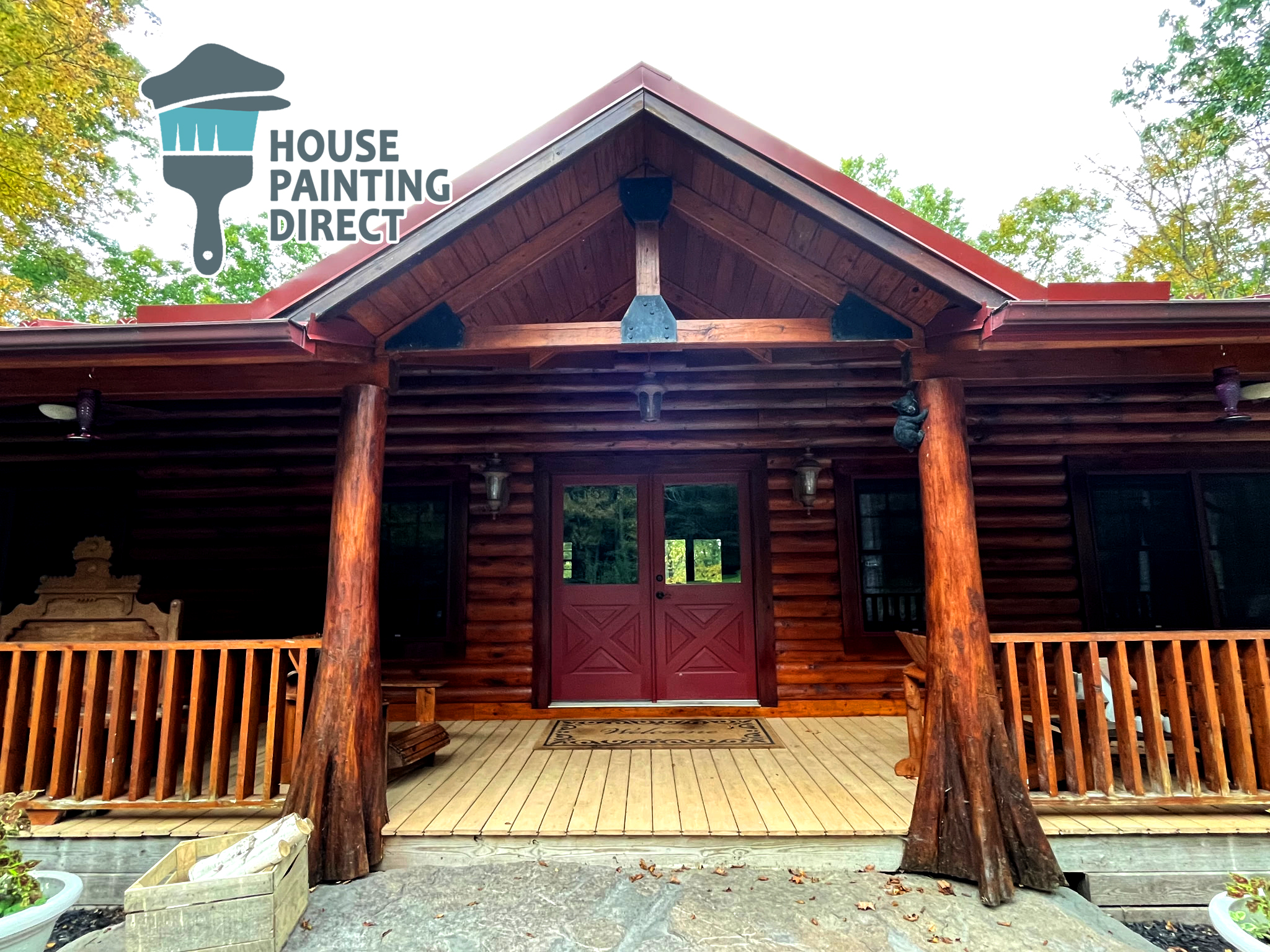 log cabin stain full log residential house painting poconos forest home stain wood stain